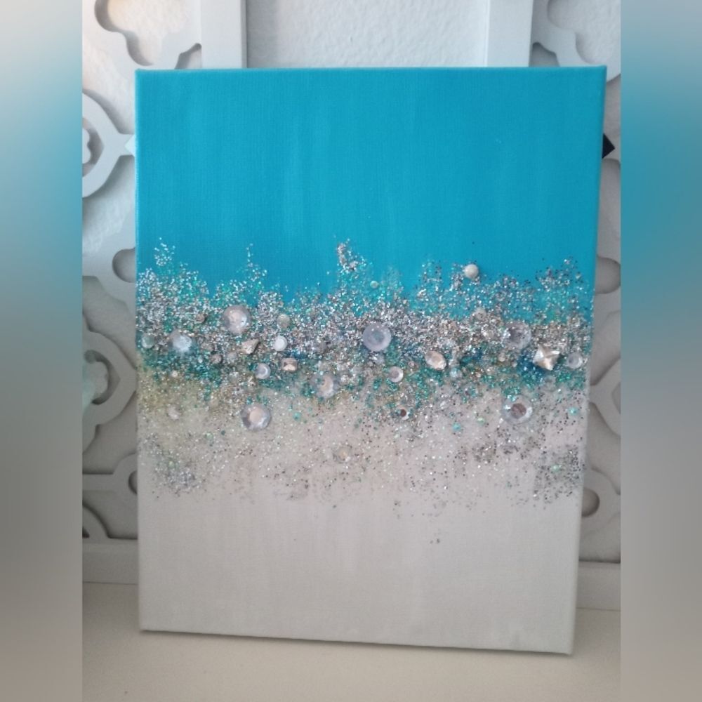 Original Glittery Abstract Blue Gem  Painting